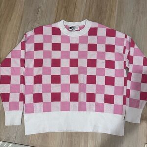 Beach Riot Pink and White Checkered Crewneck Sweater